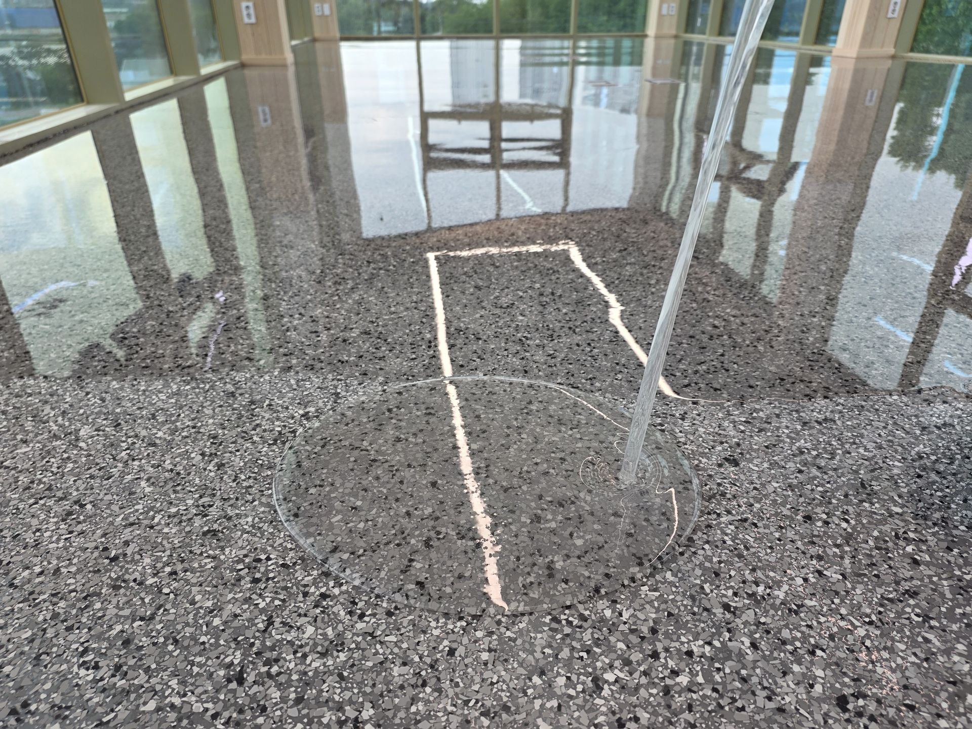 High-gloss terrazzo floor with a mirror finish